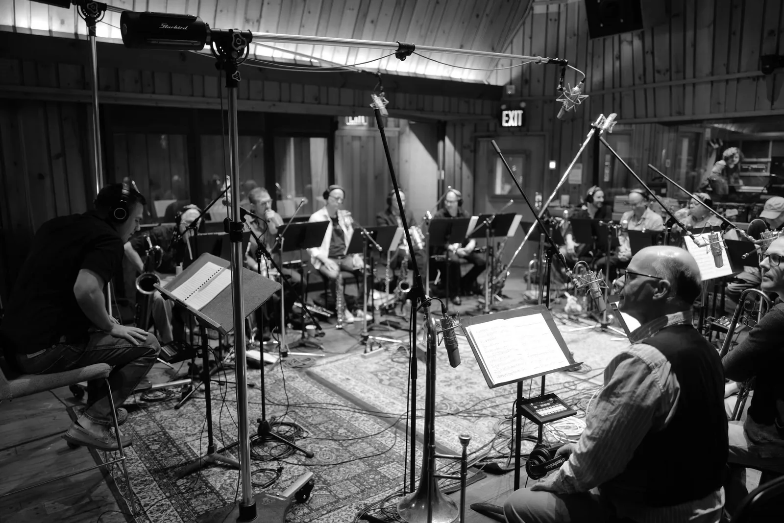 A large ensemble recording session in the studio